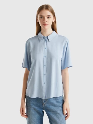 Benetton, 3/4 Sleeve Shirt In Sustainable Viscose, size L, Sky Blue, Women United Colors of Benetton