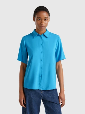 Benetton, 3/4 Sleeve Shirt In Viscose, size XS, Turquoise, Women United Colors of Benetton