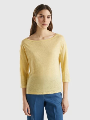 Benetton, 3/4 Sleeve T-shirt In Pure Linen, size M, Yellow, Women United Colors of Benetton