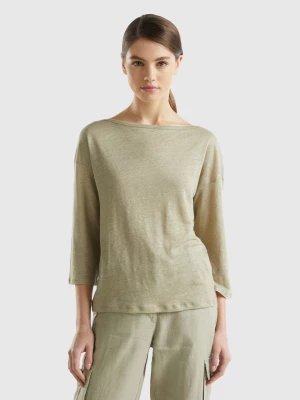 Benetton, 3/4 Sleeve T-shirt In Pure Linen, size S, Light Green, Women United Colors of Benetton