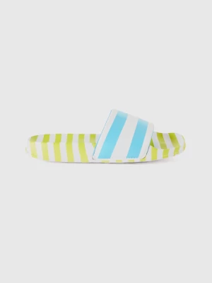 Benetton, Acid Green, Light Blue And White Striped Slippers, size 33, Multi-color, Kids United Colors of Benetton