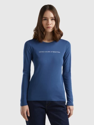 Benetton, Air Force Blue 100% Cotton Long Sleeve T-shirt, size M, Air Force Blue, Women United Colors of Benetton