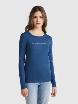 Benetton, Air Force Blue 100% Cotton Long Sleeve T-shirt, size XXS, Air Force Blue, Women United Colors of Benetton
