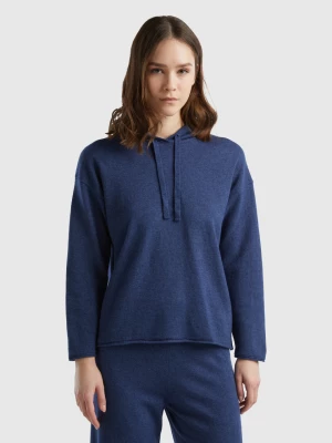 Benetton, Air Force Blue Cashmere Blend Sweater With Hood, size M, Air Force Blue, Women United Colors of Benetton