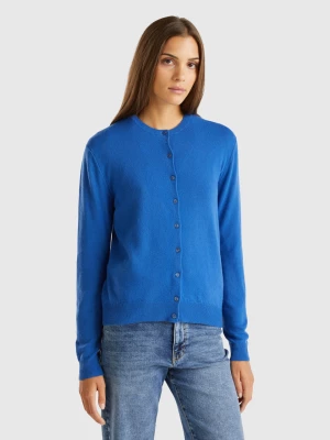 Benetton, Air Force Blue Crew Neck Cardigan In Pure Merino Wool, size S, Air Force Blue, Women United Colors of Benetton