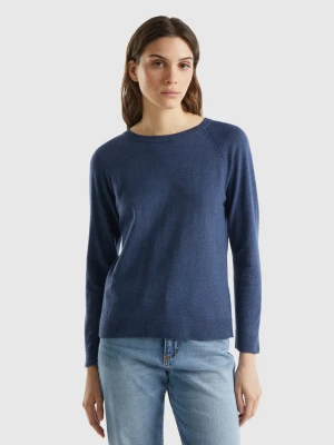 Benetton, Air Force Blue Crew Neck Sweater In Cashmere And Wool Blend, size S, Air Force Blue, Women United Colors of Benetton