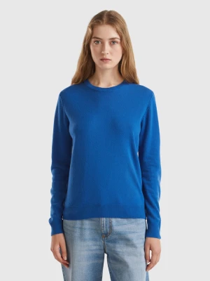 Benetton, Air Force Blue Crew Neck Sweater In Pure Merino Wool, size M, Air Force Blue, Women United Colors of Benetton