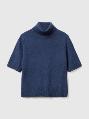 Benetton, Air Force Blue Short Sleeve Turtleneck In Cashmere Blend, Size: XXS, Blue, Women United Colors of Benetton