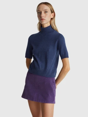 Benetton, Air Force Blue Short Sleeve Turtleneck In Cashmere Blend, Size: XXS, Blue, Women United Colors of Benetton