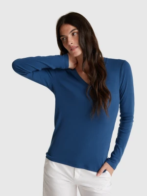 Benetton, Air Force Blue T-shirt With V-neck, size XXS, Air Force Blue, Women United Colors of Benetton
