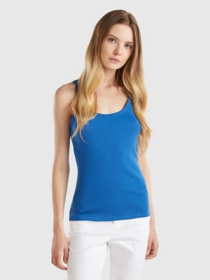 Benetton, Air Force Blue Tank Top In Pure Cotton, size M, Air Force Blue, Women United Colors of Benetton