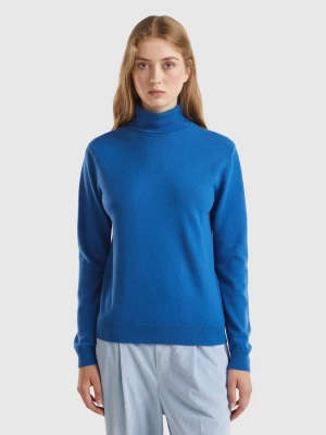 Benetton, Air Force Blue Turtleneck In Pure Merino Wool, size L, Air Force Blue, Women United Colors of Benetton