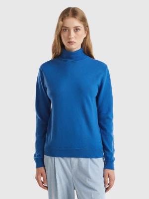 Benetton, Air Force Blue Turtleneck In Pure Merino Wool, size XL, Air Force Blue, Women United Colors of Benetton