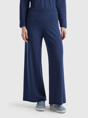 Benetton, Air Force Blue Wide Trousers In Cashmere And Wool Blend, size L, Air Force Blue, Women United Colors of Benetton