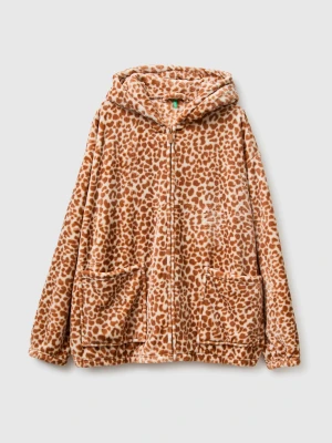 Benetton, Animal Print Robe In Faux Fur, Size: OS, Beige, Women United Colors of Benetton