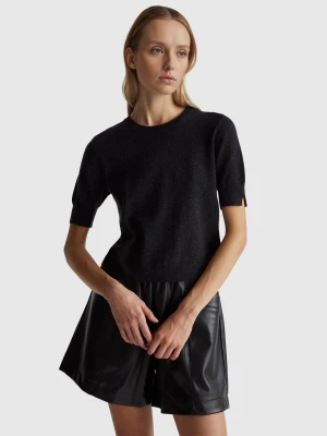 Benetton, Anthracite Short Sleeve Sweater In Pure Merino Wool, Size: S, Dark Gray, Women United Colors of Benetton
