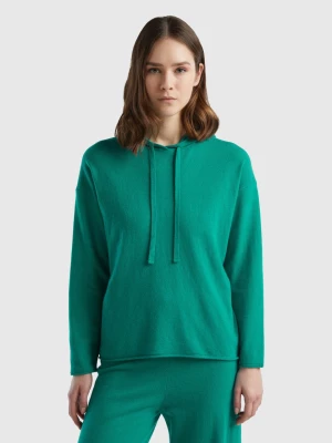Benetton, Aqua Green Cashmere Blend Sweater With Hood, size L, Green, Women United Colors of Benetton