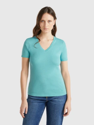 Zdjęcie produktu Benetton, Aqua Green Pure Cotton T-shirt With V-neck, size XXS, Aqua, Women United Colors of Benetton