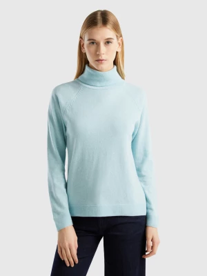 Benetton, Aqua Turtleneck Sweater In Cashmere And Wool Blend, size XL, Aqua, Women United Colors of Benetton