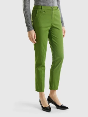 Benetton, Army Green Slim Fit Cotton Chinos, size , Military Green, Women United Colors of Benetton