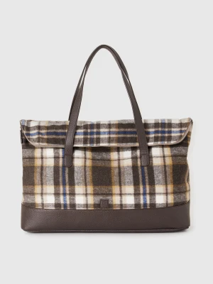 Benetton, Check Bag In Wool Blend, Size: OS, Beige, Men United Colors of Benetton
