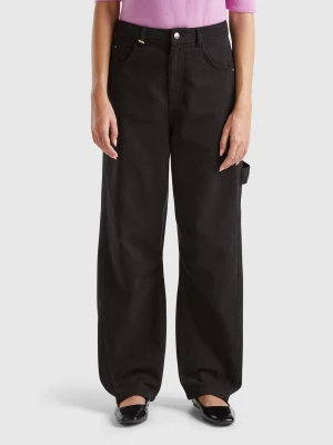 Benetton, Baggy Fit Trousers, size 31, Black, Women United Colors of Benetton