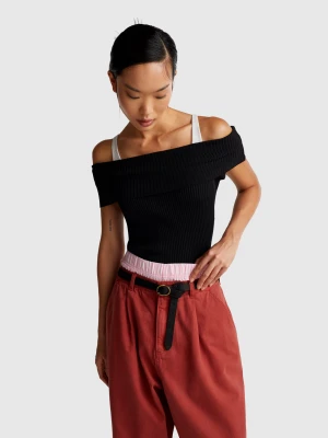 Benetton, Bardot Neck Sweater, size S, Black, Women United Colors of Benetton