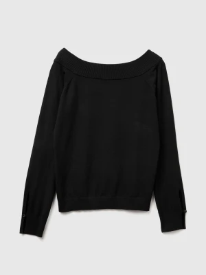 Benetton, Bardot Neck Sweater, Size: XXS, Black, Women United Colors of Benetton