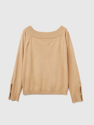 Benetton, Bardot Neck Sweater, Size: XXS, Camel, Women United Colors of Benetton