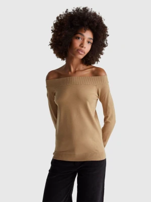 Benetton, Bardot Neck Sweater, Size: XXS, Camel, Women United Colors of Benetton