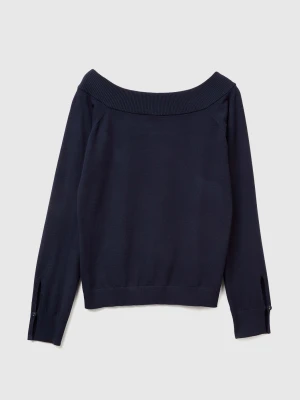 Benetton, Bardot Neck Sweater, Size: XXS, Dark Blue, Women United Colors of Benetton