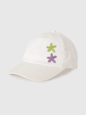 Benetton, Baseball Cap With Sangallo Lace, Size: 110-116, White, Kids United Colors of Benetton