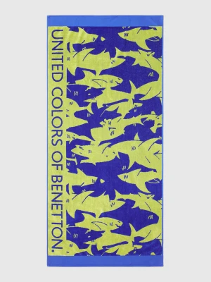 Benetton, Beach Towel With Jacquard Sharks, Size: OS, Lime, Kids United Colors of Benetton