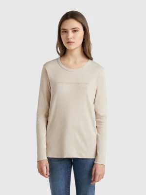 Benetton, Beige 100% Cotton Long Sleeve T-shirt, size XXS, Beige, Women United Colors of Benetton