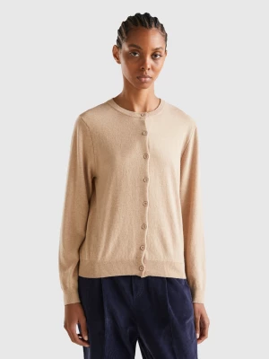 Benetton, Beige Cardigan In Cashmere And Wool Blend, size L, Beige, Women United Colors of Benetton