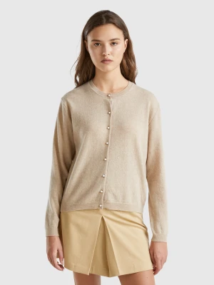 Benetton, Beige Cardigan In Pure Merino Wool, Size: XXS, Beige, Women United Colors of Benetton