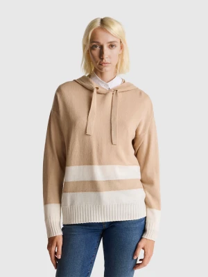Benetton, Beige Cashmere Blend Sweater With Hood, Size: XXS, Beige, Women United Colors of Benetton