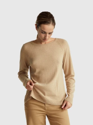 Benetton, Beige Crew Neck Sweater In Cashmere And Wool Blend, Size: XXS, Beige, Women United Colors of Benetton
