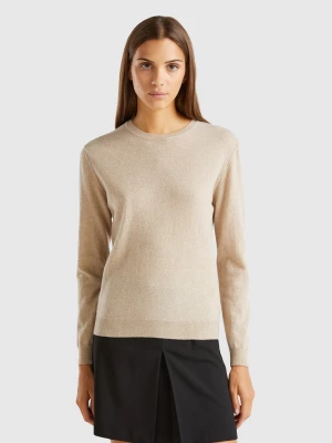 Benetton, Beige Crew Neck Sweater In Pure Merino Wool, size S, Beige, Women United Colors of Benetton