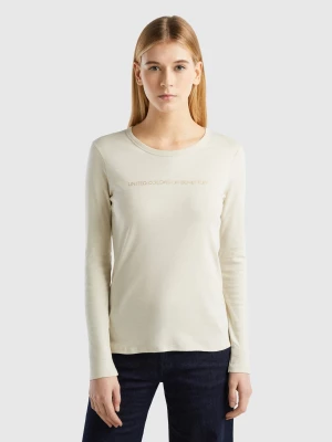 Benetton, Beige Long Sleeve T-shirt In 100% Cotton, size L, Beige, Women United Colors of Benetton