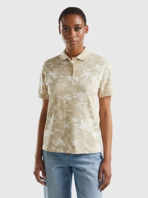 Benetton, Beige Polo With Floral Print, size M, Beige, Women United Colors of Benetton