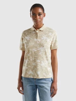 Benetton, Beige Polo With Floral Print, size S, Beige, Women United Colors of Benetton