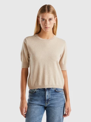 Benetton, Beige Short Sleeve Sweater In Pure Merino Wool, size XS, Beige, Women United Colors of Benetton