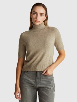 Benetton, Beige Short Sleeve Turtleneck In Cashmere Blend, Size: XXS, Beige, Women United Colors of Benetton