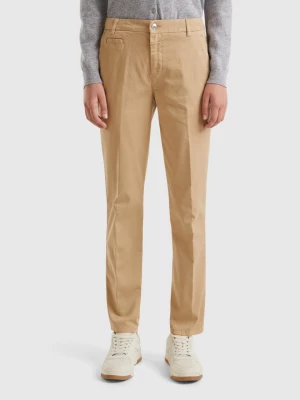 Benetton, Beige Slim Fit Cotton Chinos, size , Beige, Women United Colors of Benetton