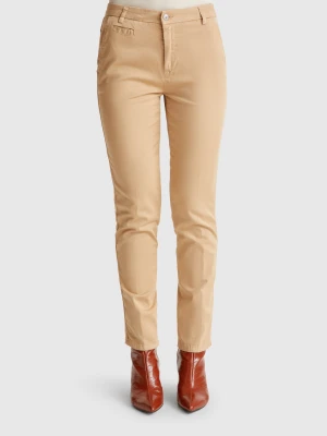 Benetton, Beige Slim Fit Cotton Chinos, size , Camel, Women United Colors of Benetton