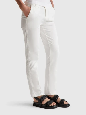 Benetton, Beige Slim Fit Cotton Chinos, size , Creamy White, Women United Colors of Benetton