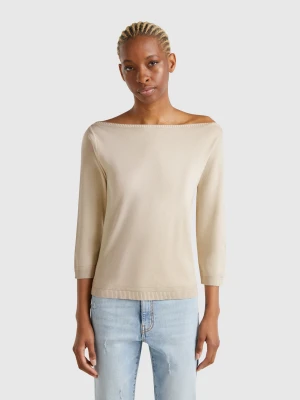 Benetton, Beige Sweater With Boat Neck, size XXS, Beige, Women United Colors of Benetton