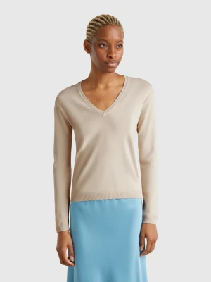 Benetton, Beige Sweater With V-neck, size XXS, Beige, Women United Colors of Benetton