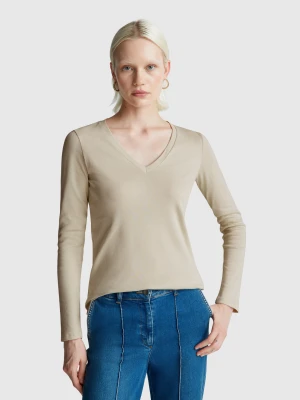 Benetton, Beige T-shirt With V-neck, Size: XXS, Beige, Women United Colors of Benetton